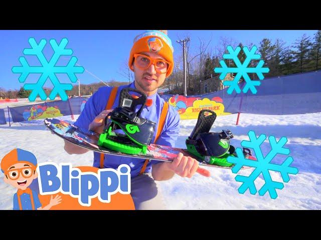 Learning How To Snowboard With Blippi | Winter Holiday Videos For Kids