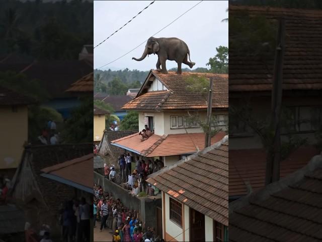 An elephant climbed onto the roof of the house #animals #shorts