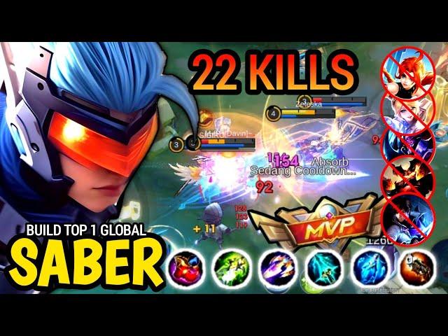 22 KILLS SABER  MODE SENYAP,, Build Top 1 Global Saber,, MLBB