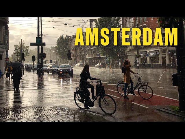  Heavy Thunderstorm in Amsterdam 4K Walking Tour 2024