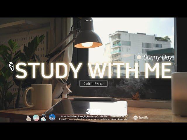 3-HOUR STUDY WITH ME | Calm Piano  | Pomodoro 50-10 | Sunny Day️️️