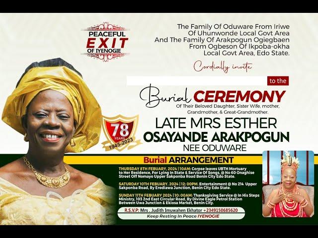 MRS ESTHER OSAYANDE ARAKPOGUN nee Oduware A.K.A Olikeke 1