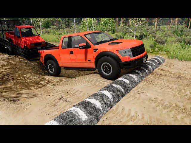 Cars vs Speed bumps vs Potholes vs Suspension bridge vs Unfinished Road - beamng drive 47