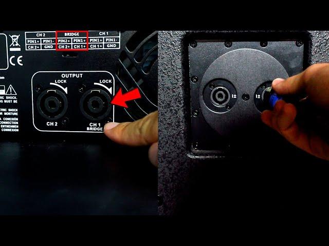 POWER AMPLIFIER IN BRIDGE MODE WITH A CROSSED SPEAKON CABLE FROM 1+,2+ TO 1+,1-