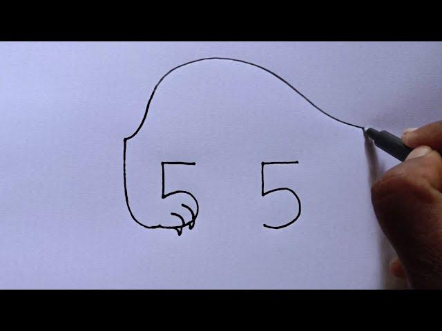 Lion Drawing With 55 Number | Lion Sketch Drawing Easy | Lion Drawing From Number