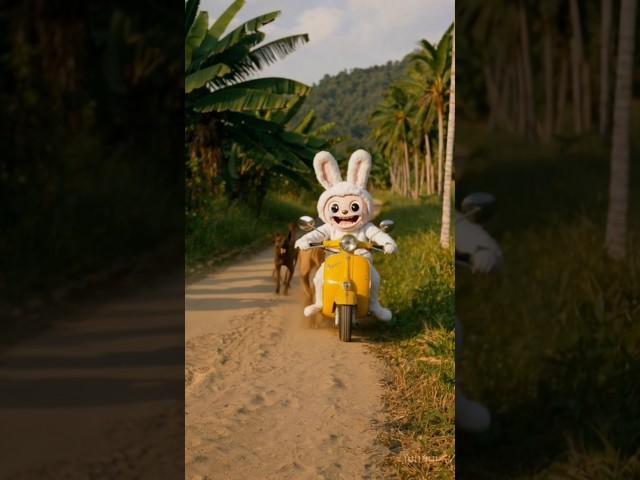 #plushbunny #bikeride #cutescene #forestroad #fuzzyfun #joyfulrid #labubu