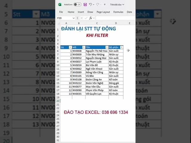 Đánh lại số thứ tự khi Filter  #Shorts #excel #exceltips #excelformula