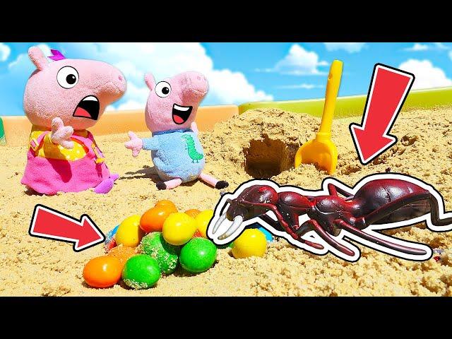 Spielzeug Video für Kinder. Die Naschkatze-Ameise. Video mit Peppa Wutz und Schorsch