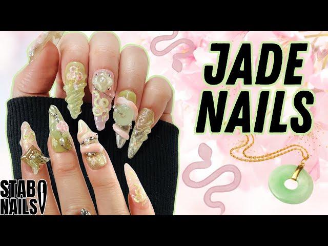 Jade & Serpent Nail Trend  | Sculpted Snake Charms | @bornprettyofficial 