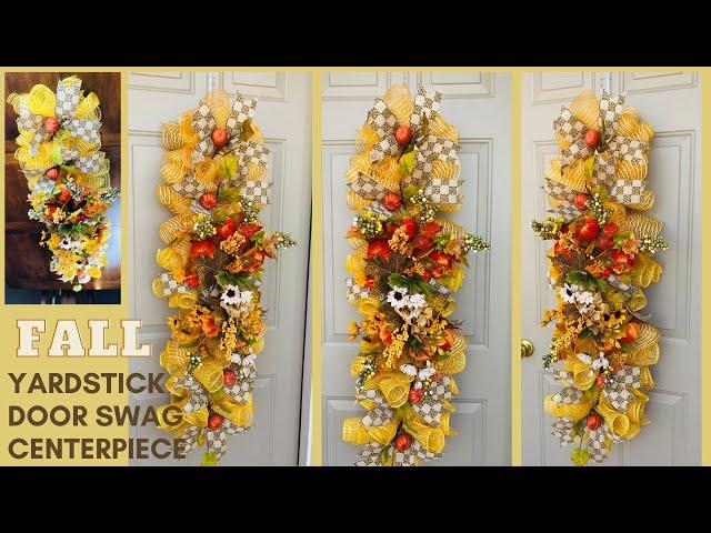 FALL YARDSTICK DOOR SWAG CENTERPIECE GARLAND WREATH DIY BUDGET FRIENDLY CRAFTS FALL ARRANGEMENT