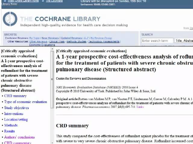 Cochrane Library: Economic evaluations (Cochrane, Pt 5e)