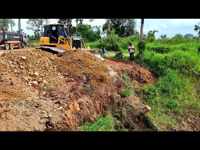 Amazing And Amazing Activities Heavy Bulldozer And Many  Dump Truck Unloading Stone Back Fill Pond