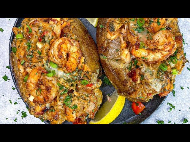 SEAFOOD STUFFED POTATOES | TWICE BAKED POTATOES WITH SALMON AND SHRIMP || FRUGALLYT