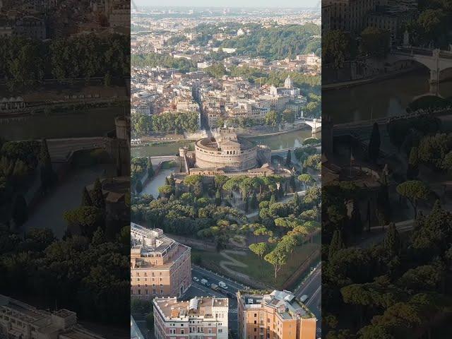 Vertical video. Rome, Italy. Tiber River. Castel Sant Angelo. Morning hours, Aerial View