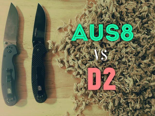 Edge Retention Test! AUS8 vs D2 - Ontario Rat 1 Steel Options Compared