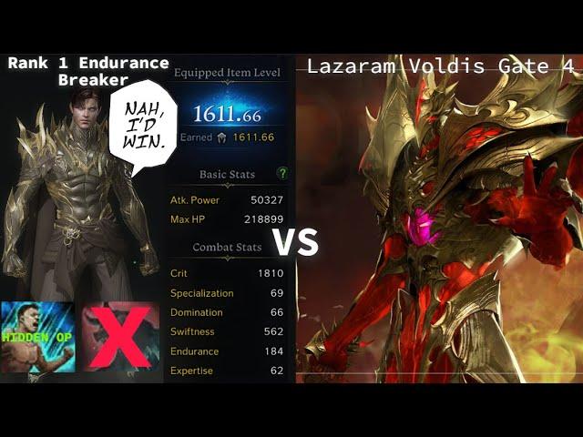 Lost Ark RANK 1 Endurance Breaker 1612 Lazaram solo voldis Gate 4 with new meta durability build