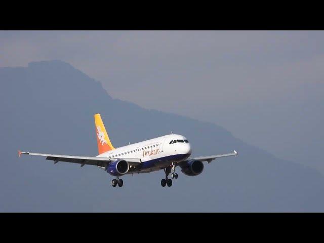 Gusty Winds & Precision Landing: Drukair A319 Touches Down at Paro Airport! ️