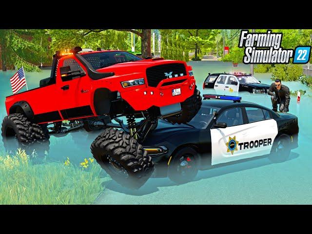 DRIVING OVER POLICE CARS IN FLOOD WATER | Farming Simulator 22