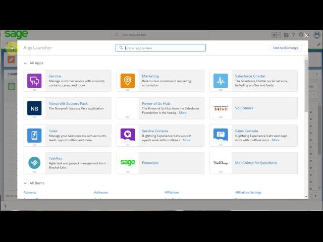 Sage Financials 101.1a Chart of Accounts Salesforce List View export