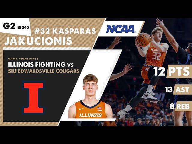 KASPARAS JAKUCIONIS game highlights Illinois  vs SIU Edwardsville Cougars. G2 BIG10 Tournament NCAA