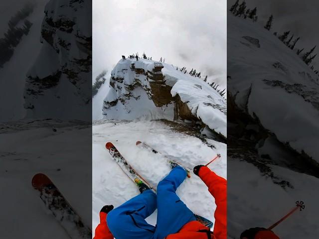 the hardest run in Jackson Hole #skiing down a cliff in S&S couloir