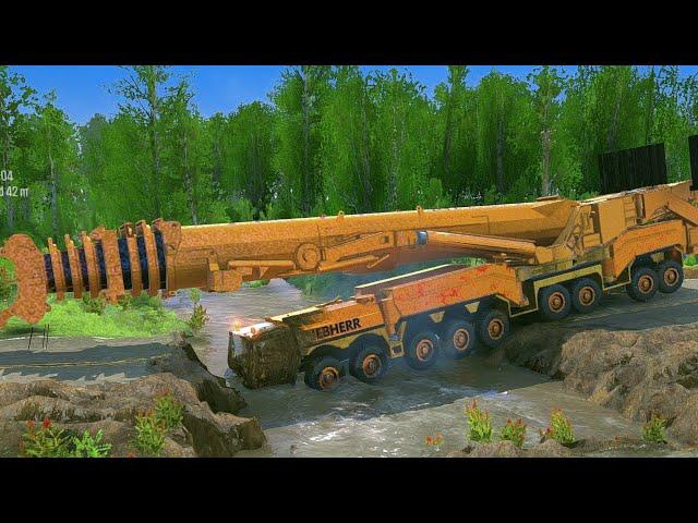 Liebherr LTM 11200 Crane Lifter - MAN TGS 41.480 8x8 - difficulty crossing river collapse