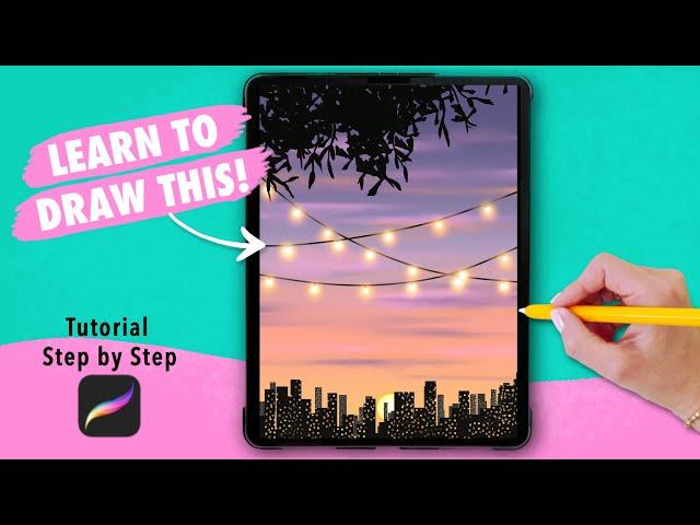 Drawing Aesthetic Sunset City View Landscape in Procreate | Digital Art Tutorial for Beginners