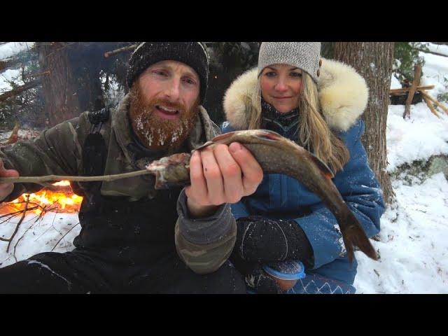 WINTER Survival Challenge with a Girl (NO Food, NO Water, NO Shelter!) | Axe, Knife, Saw, Line, Hook