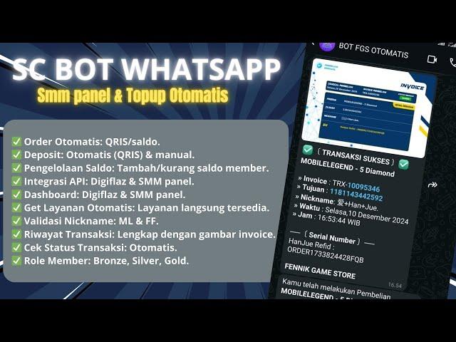 SC BOT WHATSAPP TOPUP OTOMATIS & SMM PANEL | INTEGRASI DIGIFLAZZ