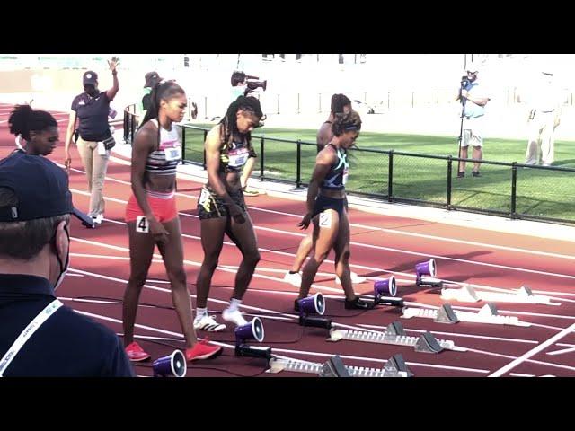 Who FALSE STARTED?  Aleia Hobbs or Gabby Thomas?  Olympic Trials 100m Semi-Finals Heat 2 Women