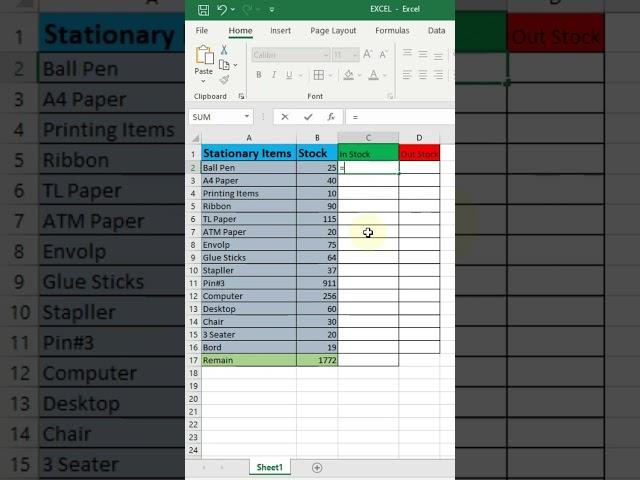 stock management system in Excel Sheet