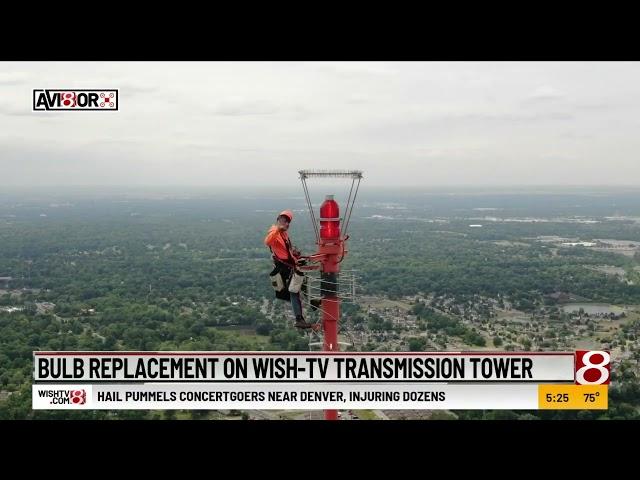 Bulb replacement on WISH-TV transmission tower