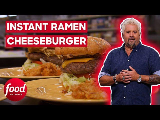 Guy Fieri's Cheeseburger Challenge With A "Slide" Twist | Guy's Grocery Games