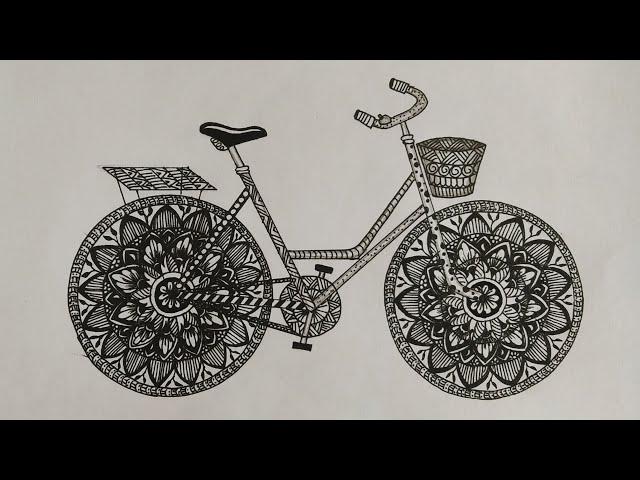 How to draw Mandala art of a cycle | Zentangle art | Doodle art | Easy drawing | black and white