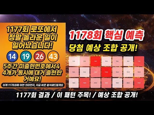 1178회 로또 당첨 번호, 1177회 미출현 번호 4개 출현 패턴과 3호기 통계로 완벽 분석!