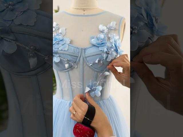 Making a corset illusion sleeveless 3D floral prom dress #fashion #sewing #wedding #gown #dress