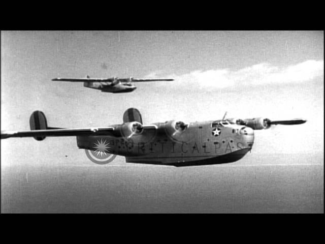 US Navy PBY2 Coronado and PBY Catalina in flight HD Stock Footage