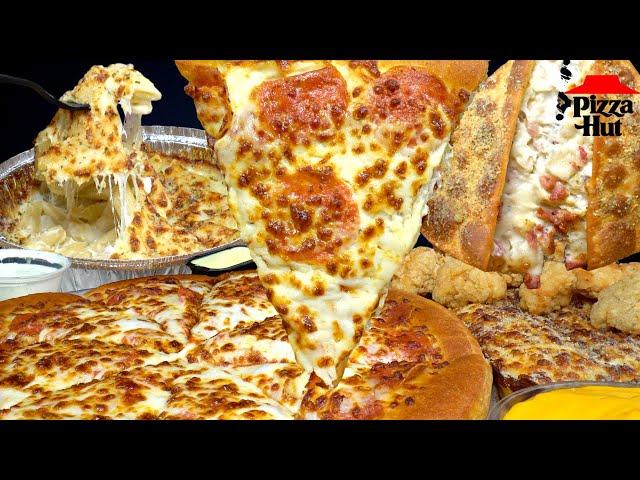 ASMR MUKBANG PIZZA HUT EXTRA CHEESE PIZZA, CHEESY BREAD, CRISPY CHICKEN | WITH CHEESE + RANCH