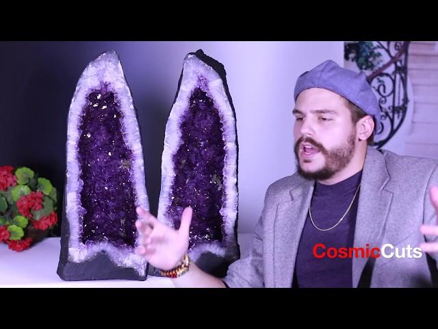 "Life is Good" CosmicCuts: Amethyst Geode Cathedral Pair EE-8r Spectacular Quality Mineral Specimen