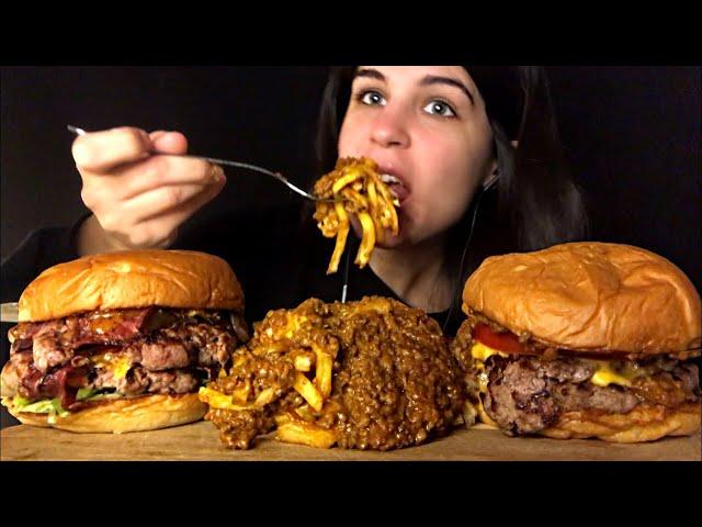 ASMR | HUGE BURGERS & CHILI CHEESE FRIES | MUKBANG | EATING SOUNDS