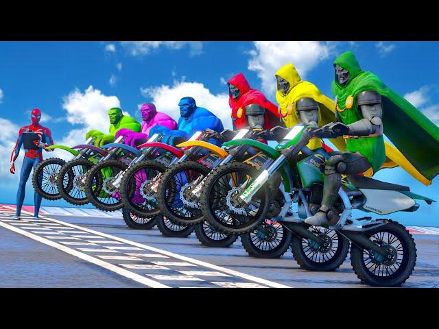 HULK COLOR VS DR DOOM COLOR w SPIDER MAN | Racing Motorcycles Event Day Competition Challenge #1030