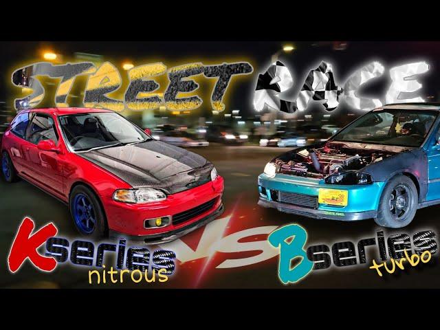 Kseries nitrous eg hatch vs Bseries turbo coupe STREET RACE  + untouchable BMW M3 Competition g80