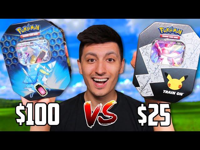 $100 vs $10 Pokemon Tins! Hidden Fates vs Celebrations!