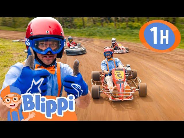 Blippi's Go Kart Race | Blippi | Wheels on the BUS Songs! | Nursery Rhymes for Kids