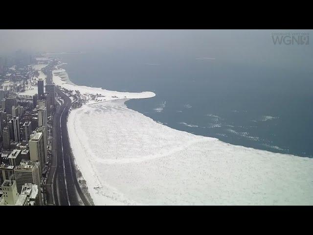 Video shows ice breaking away from Lake Michigan after deep freeze