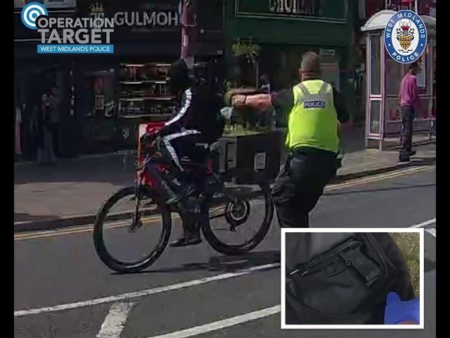 Watch: Incredible moment officer tackles e-bike rider and recovers gun