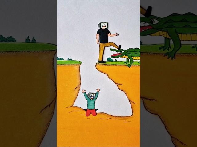 Brave TV father fight with crocodile #shorts #drawing #xyzart #skibiditoilet