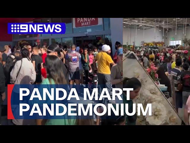 Panda-monium: Large crowds overwhelm Australia's first Panda Mart store opening | 9 News Australia