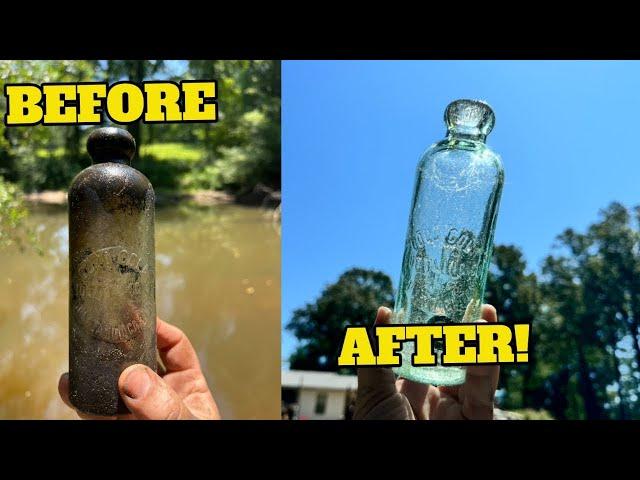 Cleaning RARE Coca-Cola Hutchinson Bottle found in Riverbed! Antique Bottle Tumbling!