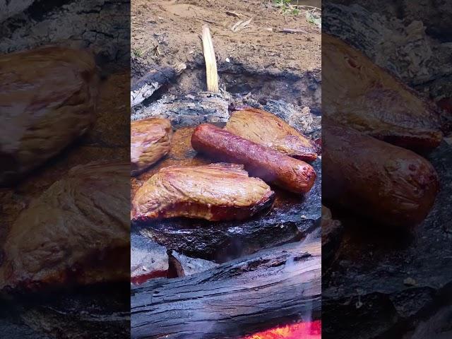 From Hole to Steak: The Most Rustic BBQ Ever! ️ #NatureCooking #campfirecooking #cooking #food
